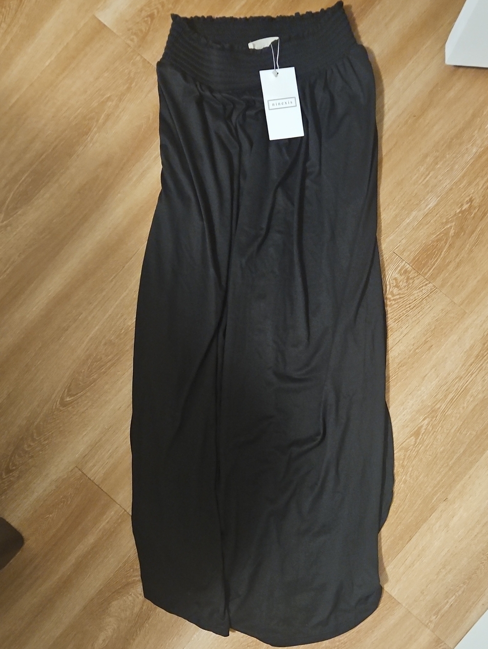 Madeline Smocked Waist Black Maxi Dress With Pockets